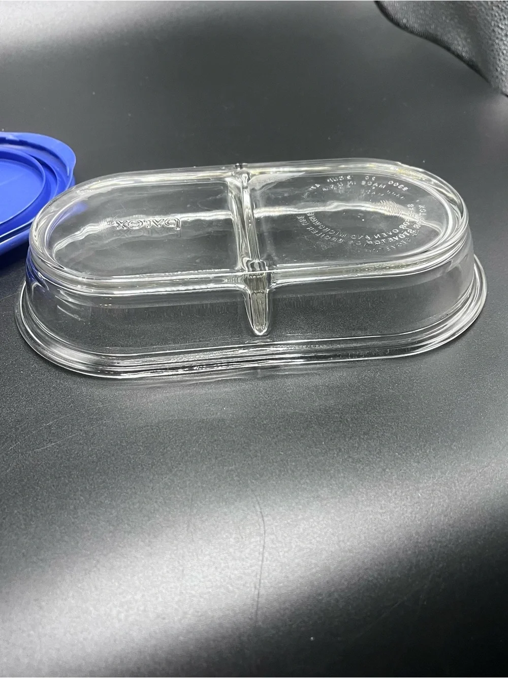 Pyrex Glass Divided 2 Cups Dish 8300 USA Oven & Microwave Safe w/ Vented Lid
